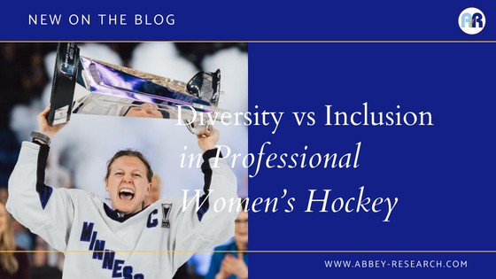 Picture of white woman holding a silver cup. Text on the image says "Diversity vs Inclusion in Professional Women's Hockey"